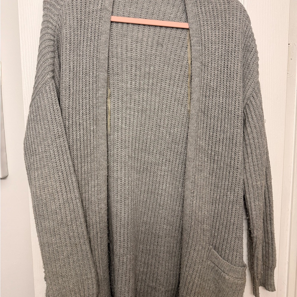 Gray Open-Front Women's Knit Cardigan Sweater